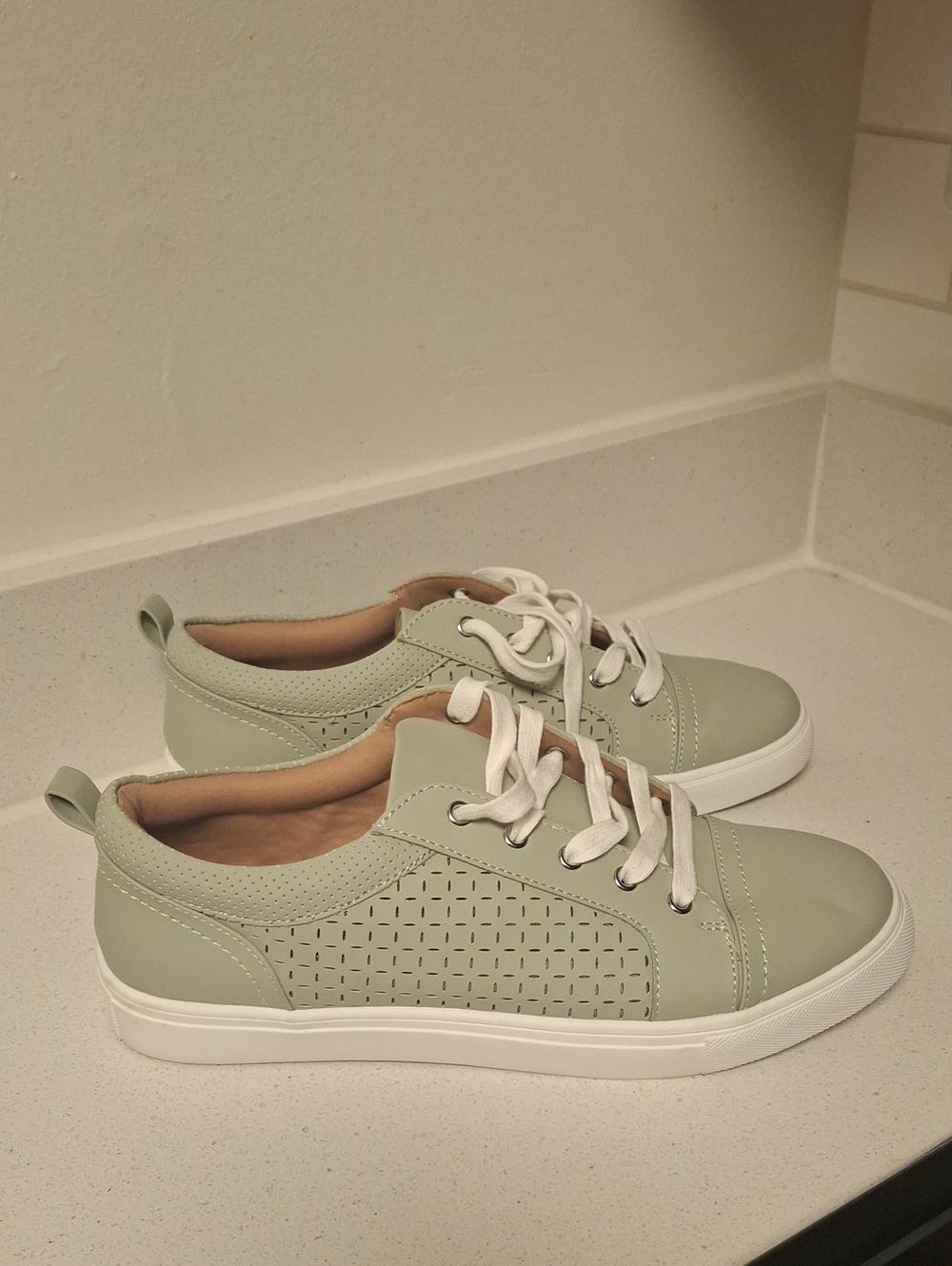 Dolce Vita Sage Green Perforated Lace-Up Sneakers